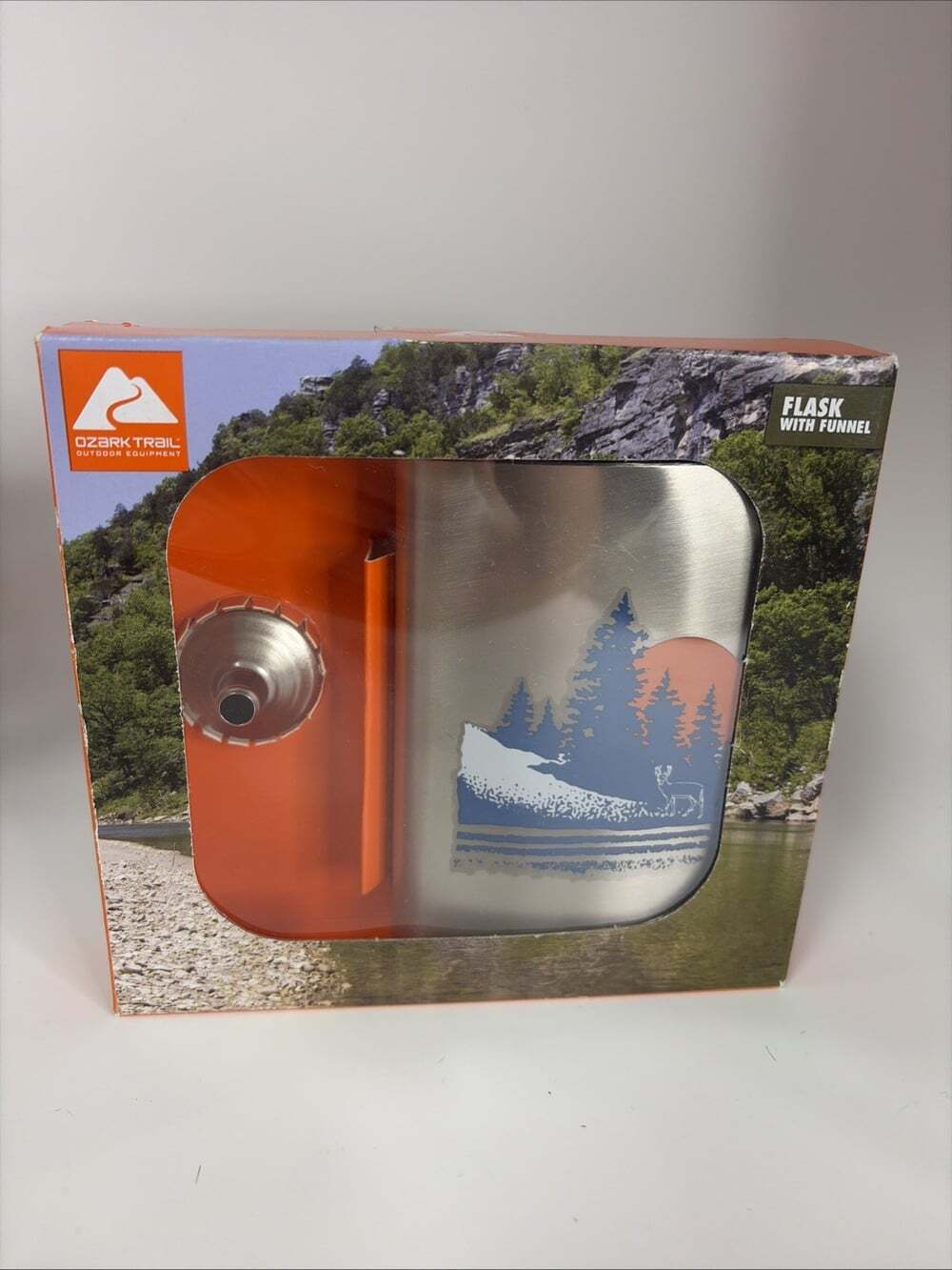 Ozark Trail 7.5 oz Stainless Steel Flask with Attached cap & Easy Pour Funnel